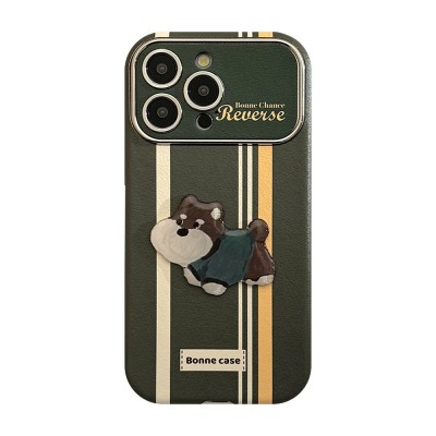 Vertical Stripes on Green iPhone Case with Schnauzer